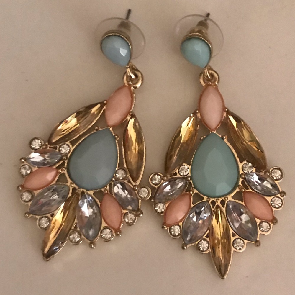 Pink, gold, and blue costume earrings